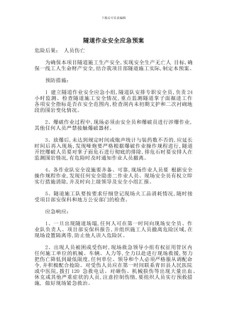 隧道作业安全应急预案