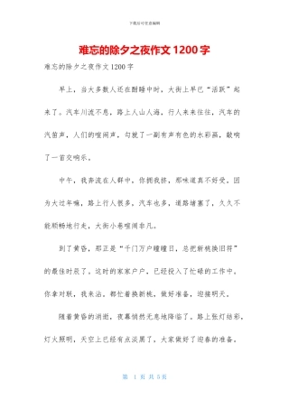 难忘的除夕之夜作文1200字