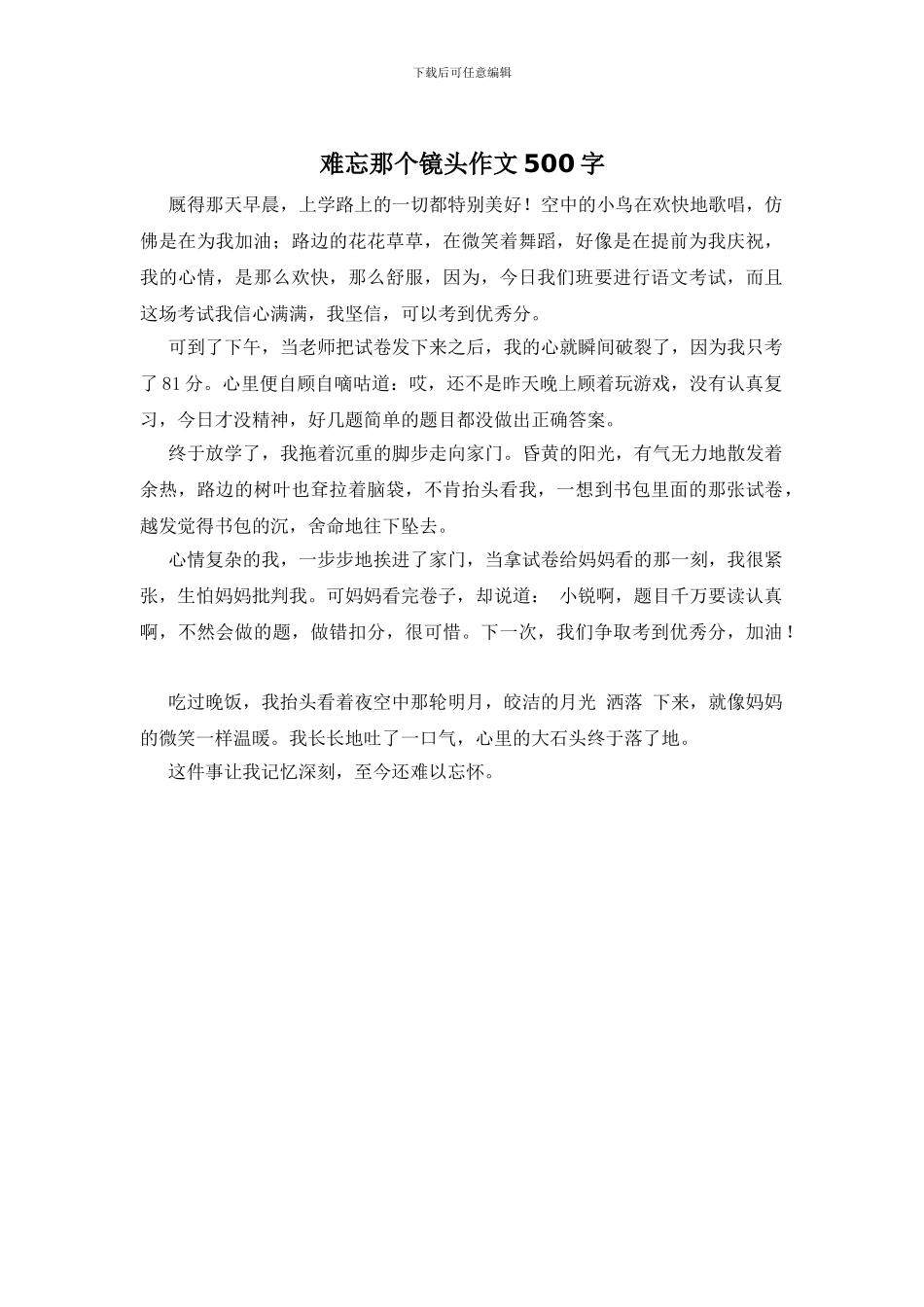 难忘那个镜头作文500字_第1页