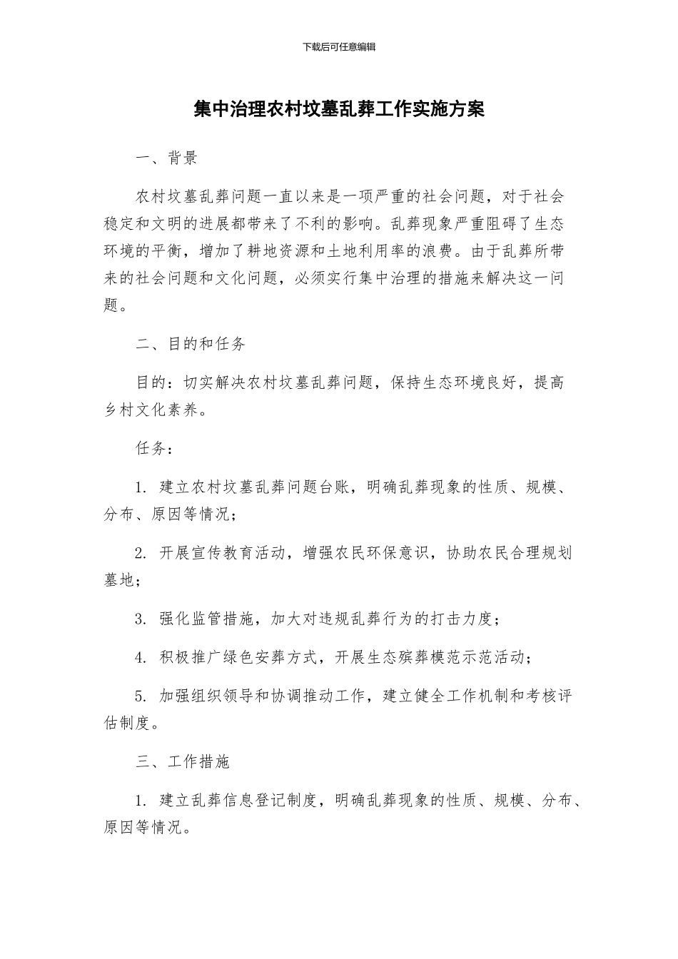 集中治理农村坟墓乱葬工作实施方案_第1页