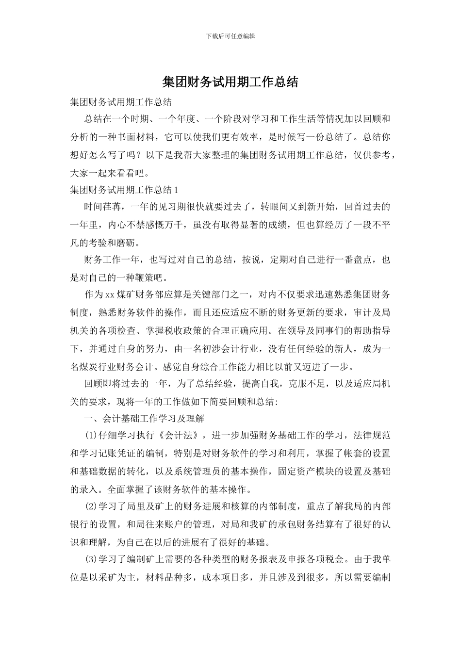 集团财务试用期工作总结_第1页