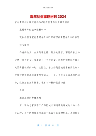 青年创业事迹材料2024