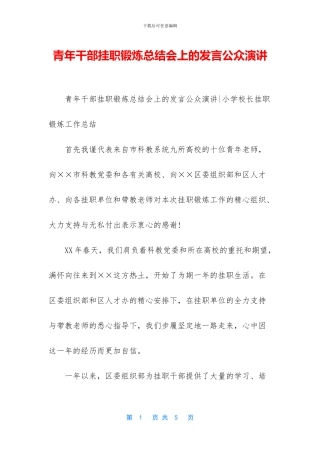 青年干部挂职锻炼总结会上的发言公众演讲