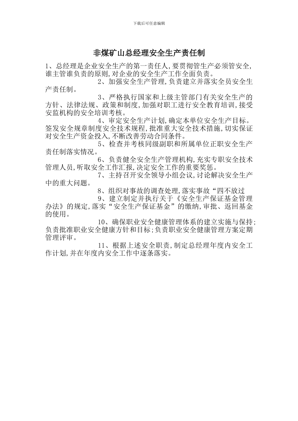 非煤矿山总经理安全生产责任制_第1页