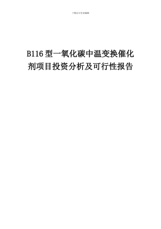 2024年B116型一氧化碳中温变换催化剂项目投资分析及可行性报告