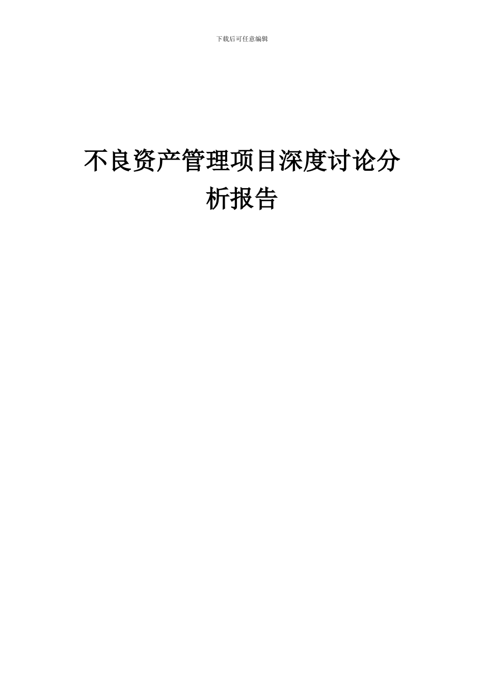 2024年不良资产管理项目深度研究分析报告_第1页