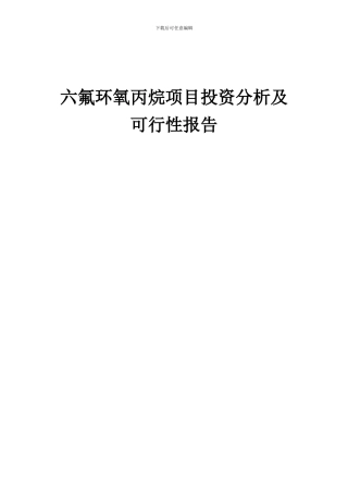 2024年六氟环氧丙烷项目投资分析及可行性报告