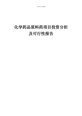 2024年化学药品原料药项目投资分析及可行性报告