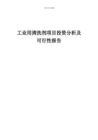 2024年工业用清洗剂项目投资分析及可行性报告