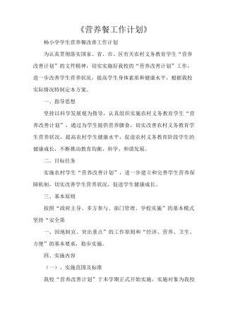 《营养餐工作计划》