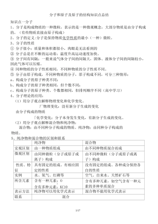 人教版九年级化学  3.1分子和原子及原子的结构知识点总结