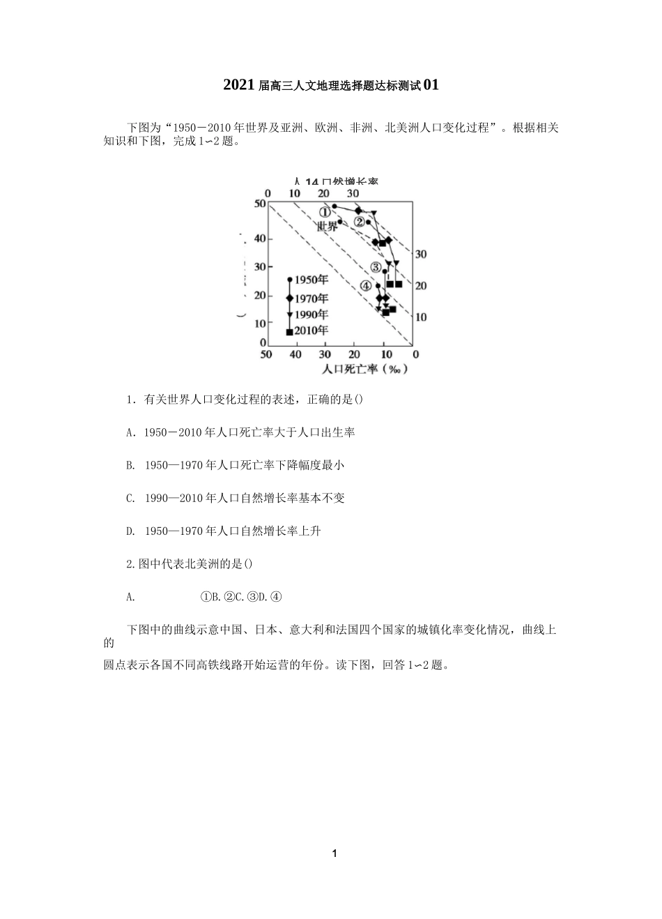 2021届高考人文地理选择题测试01含答案_第1页