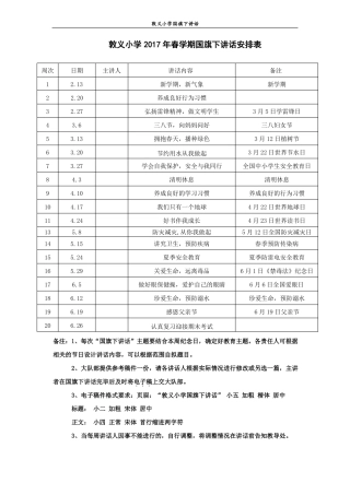 2017年上学期国旗下讲话安排及讲话稿