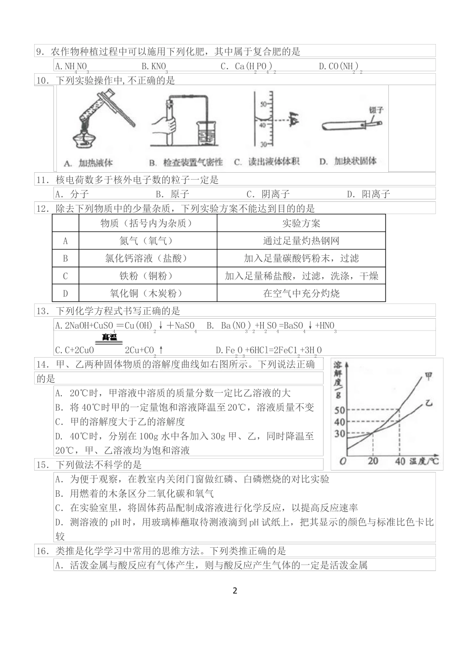 2017年临沂中考化学试卷及答案_第2页