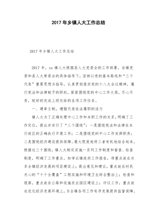 2017年乡镇人大工作总结