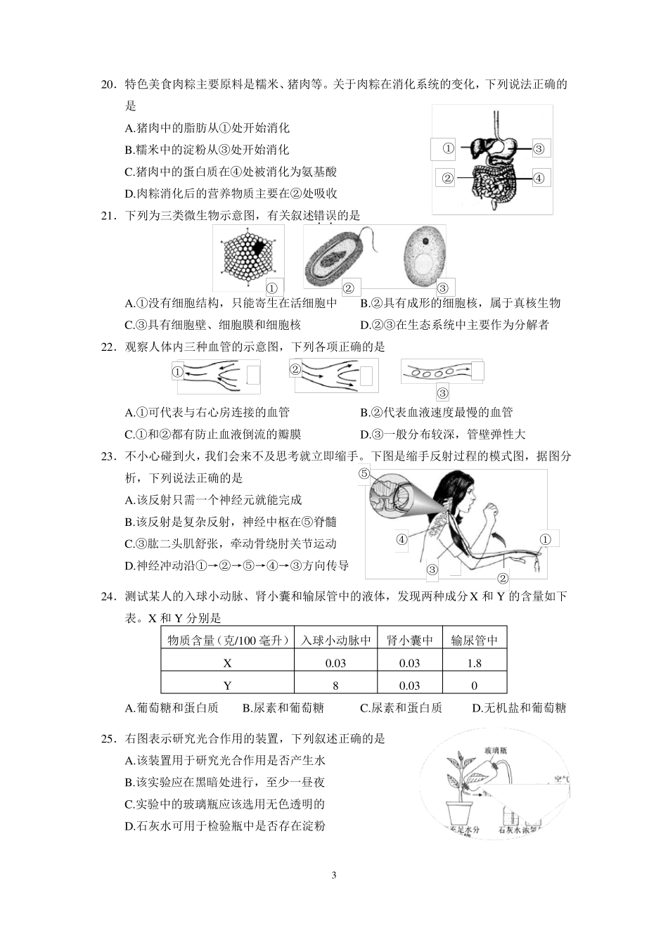 2017年厦门初中总复习教学质量检测生物试题_第3页