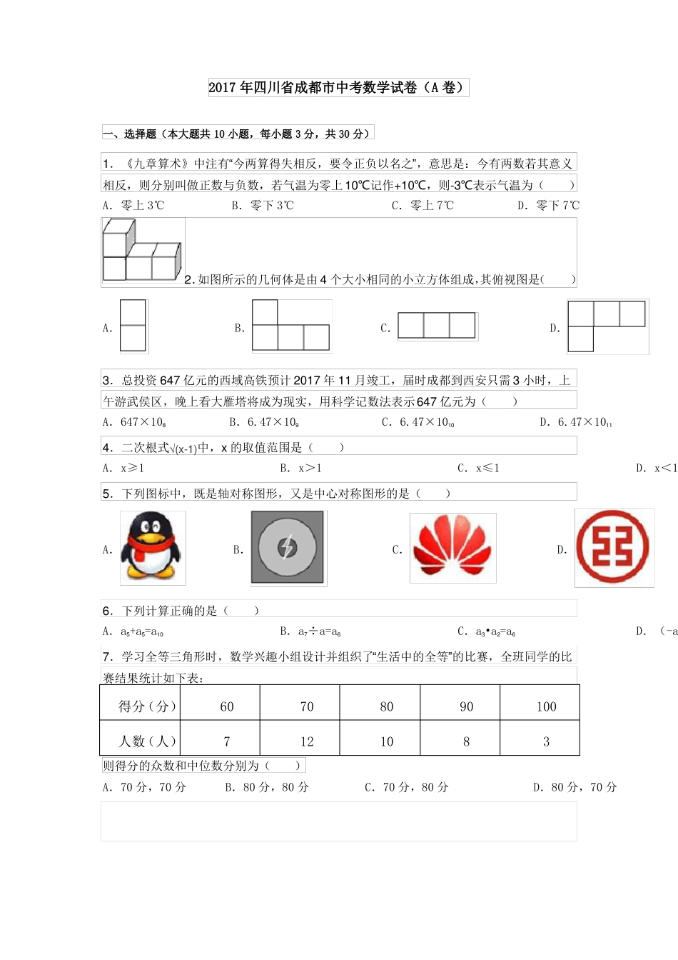 2017年四川成都中考数学试卷_第1页