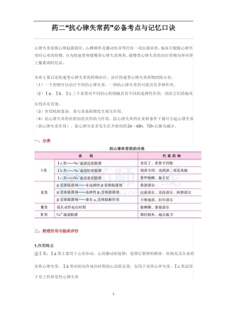 2017年执业药师考试抗心律失常药必备考点与记忆口诀