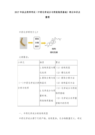 2017年执业药师考试中药化学成分与药效物质基础部分知识点整理