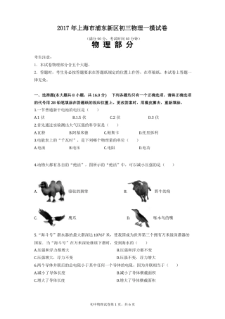 2017年浦东新区物理一模卷