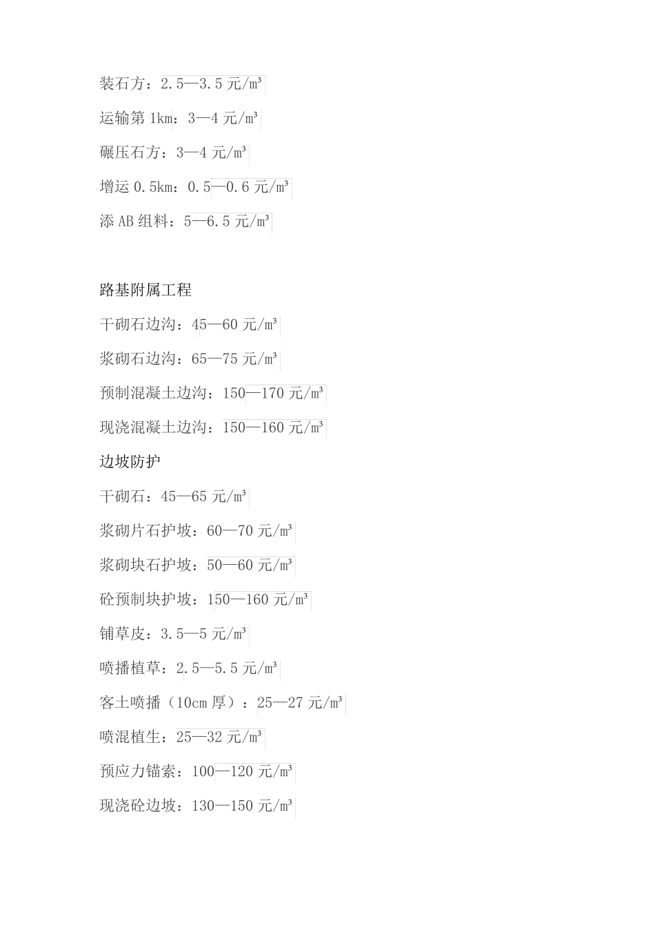 2017年路,桥,隧的清包工指导价,很详细+很透明!_第3页