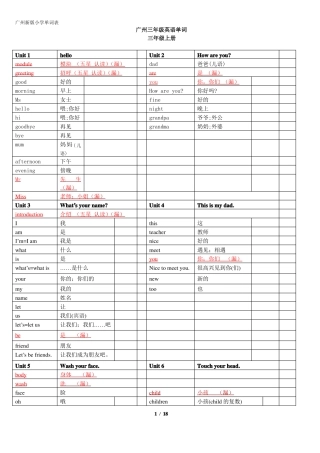 2017最新版广州小学单词汇总表少量不对