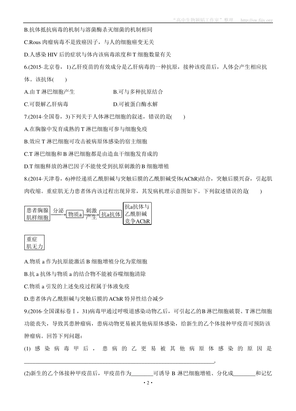 2017版三年高考两年模拟生物汇编专题：专题17免疫调节_第2页