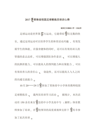 2017足球教练员培训心得