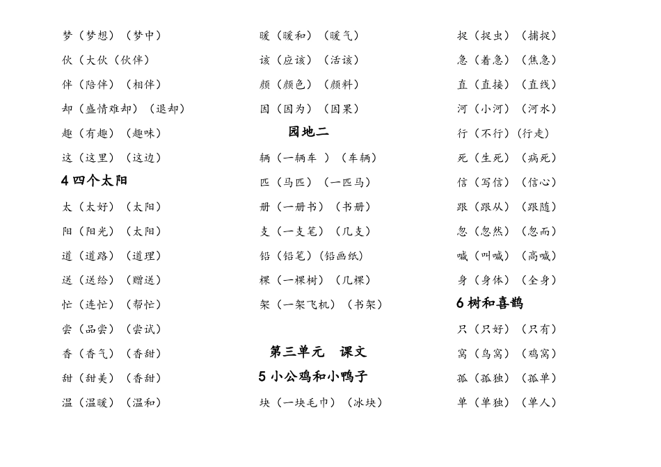 2017部编版一年级语文下册识字表生字组词可直接打印_第3页