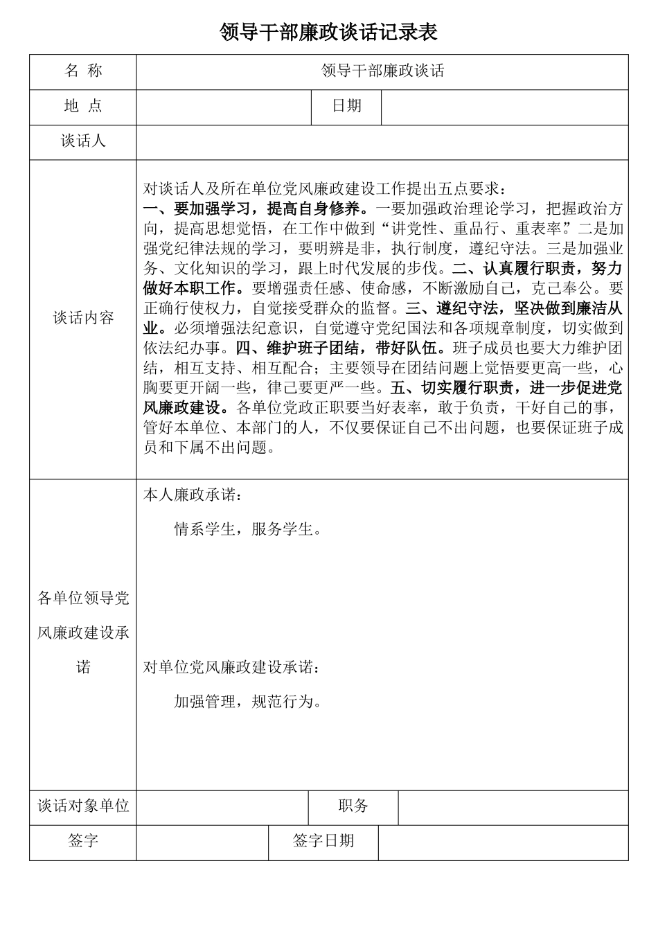 2017领导干部廉政谈话记录表_第2页