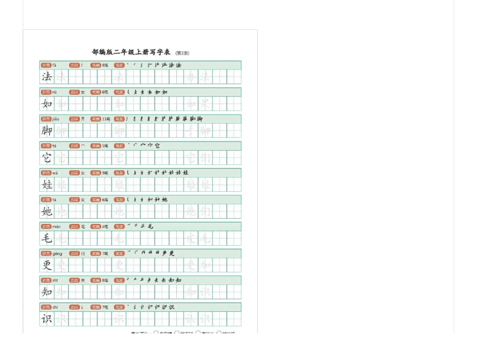 2018-2019部编版二年级语文上册生字练习有笔顺-可直接打印_第3页