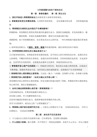 2018七年级政治下册复习提纲-7年下政治提纲