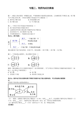 2018中考化学专题物质构成的奥秘