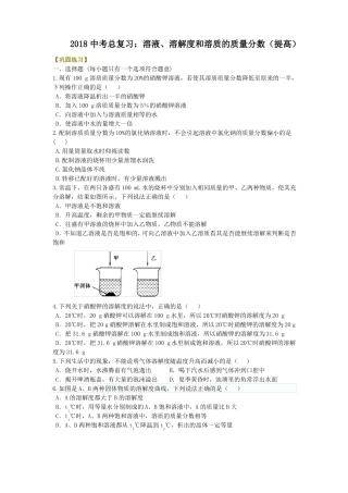 2018中考总复习：溶液、溶解度和溶质的质量分数提高巩固练习
