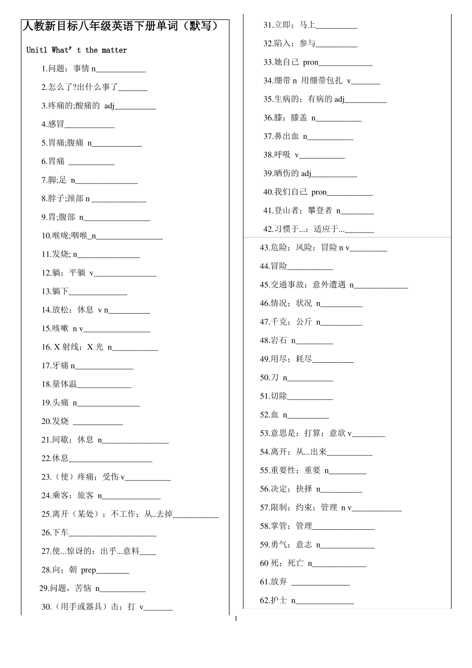 2018人教版八年级英语下册单词表默写版_第1页