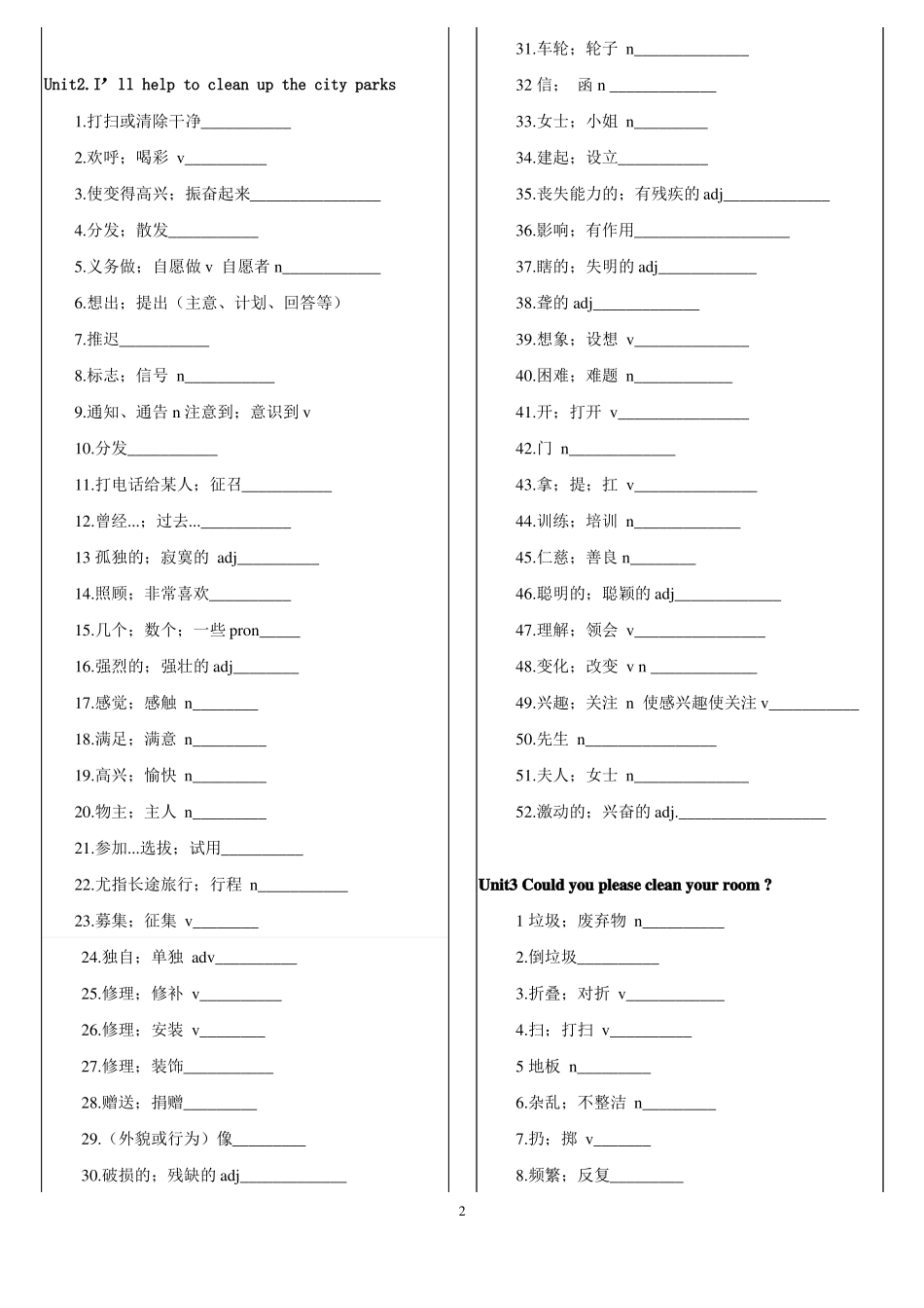 2018人教版八年级英语下册单词表默写版_第2页