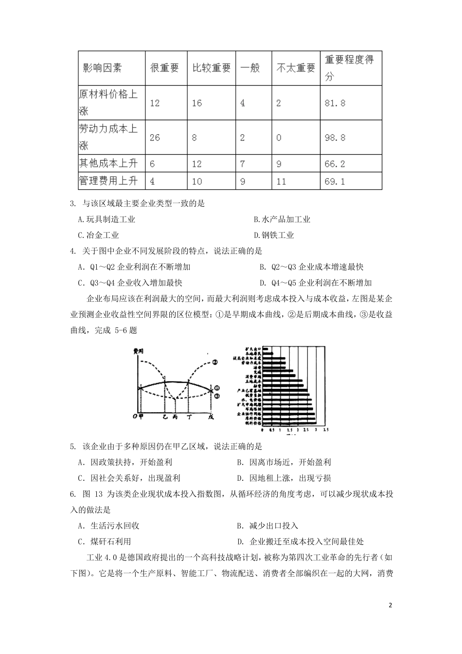 2018届高三地理一轮复习工业地域的形成与发展单元检测卷十_第2页
