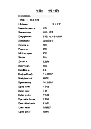 2018届高考英语必背知识点复习导学案3话题三兴趣与爱好