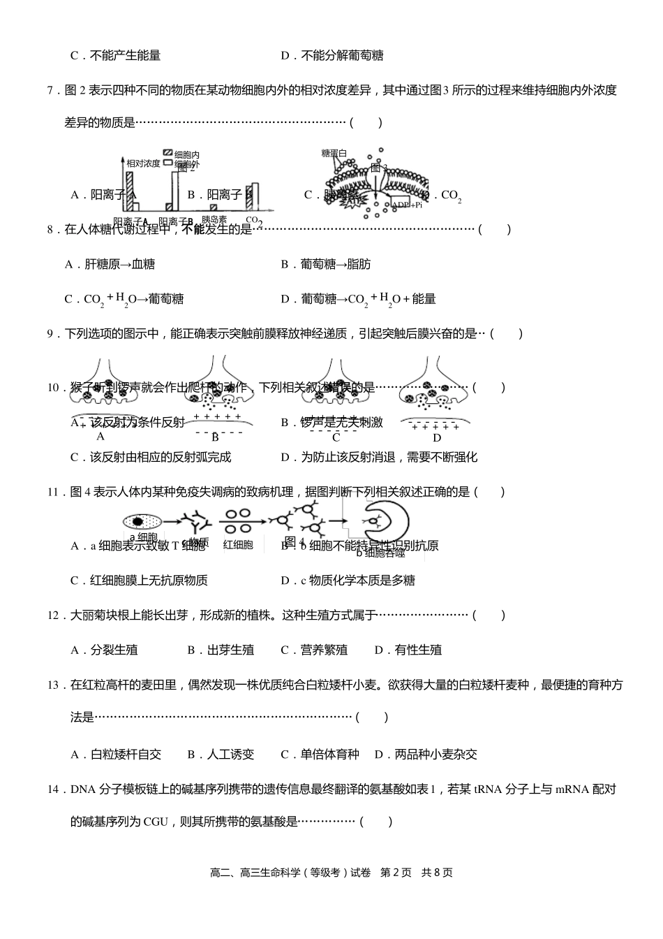 2018年上海浦东新区区生物一模试卷_第2页