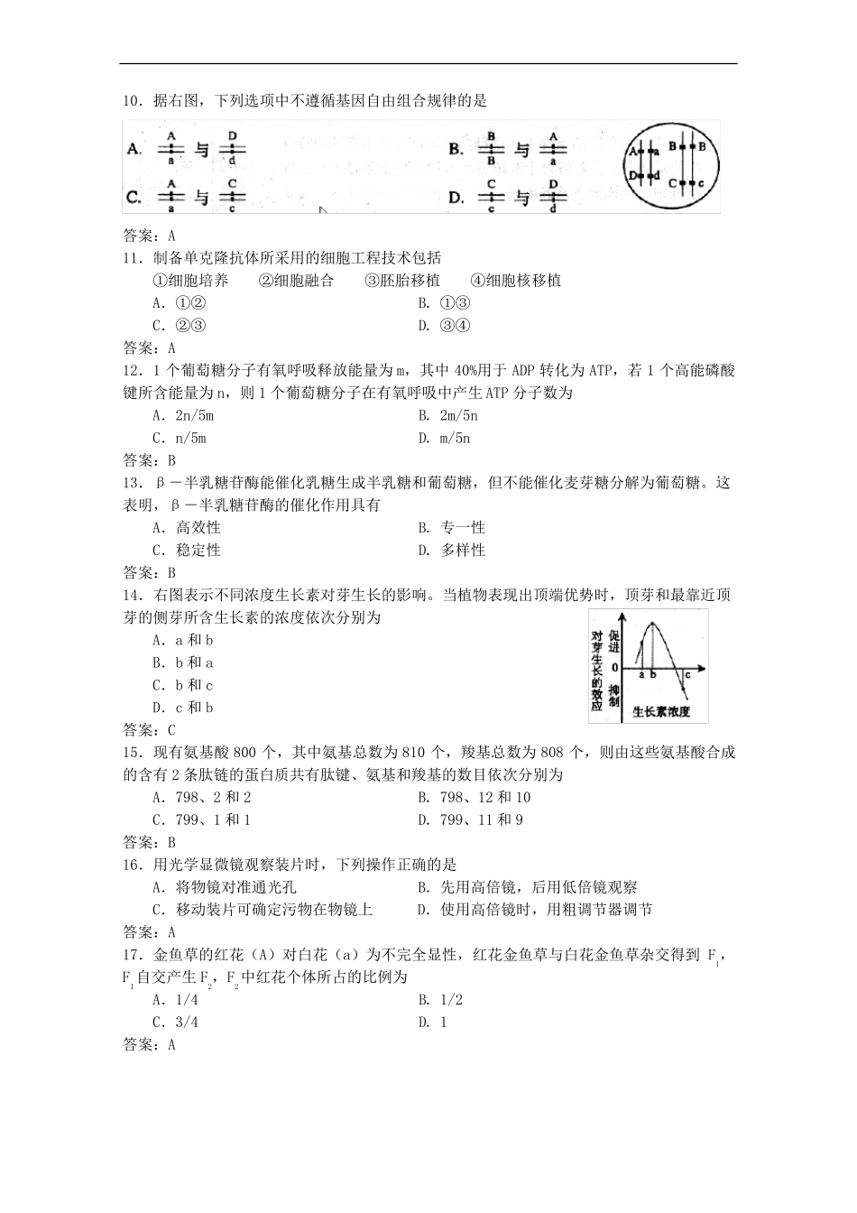 2018年上海高考生物试题纯_第2页