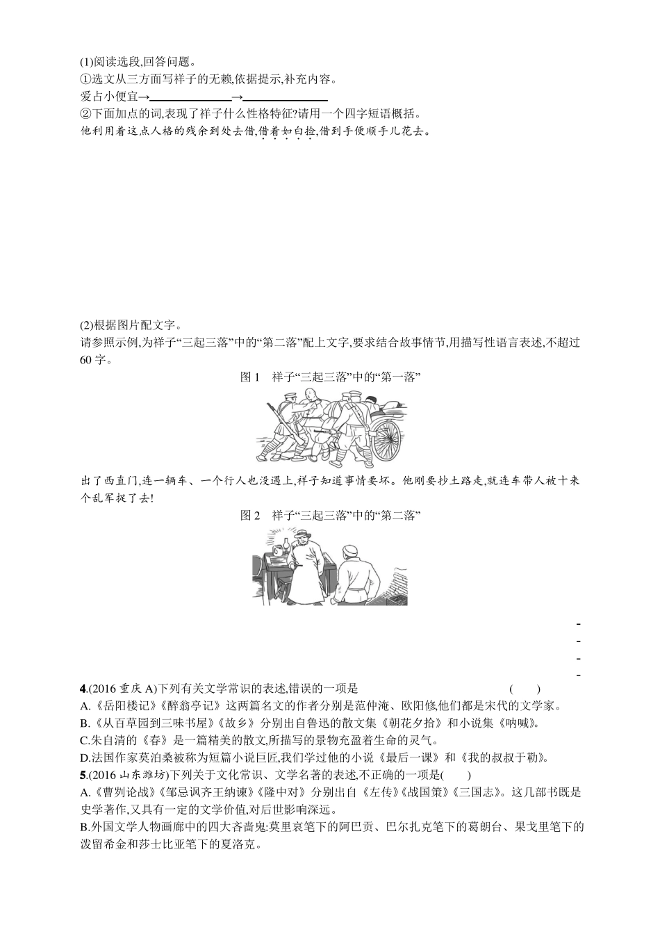 2018年中考语文总复习专题突破训练智能优化+模拟预测专题九文学常识与名著阅读_第2页