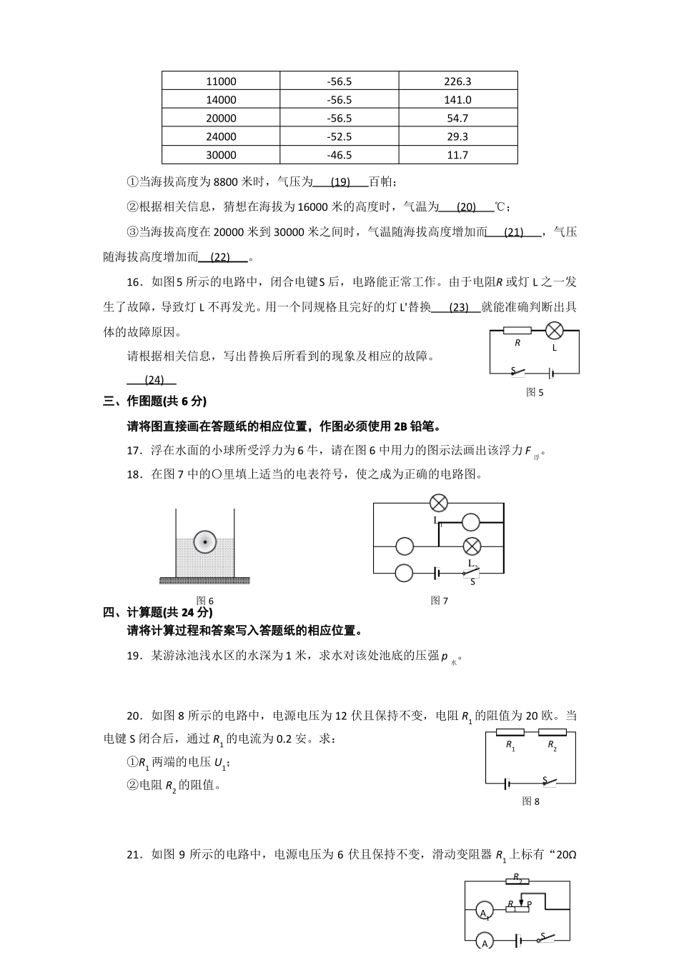 2018年浦东新区中考物理一模含答案_第3页