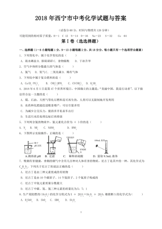 2018年西宁中考化学试题与答案
