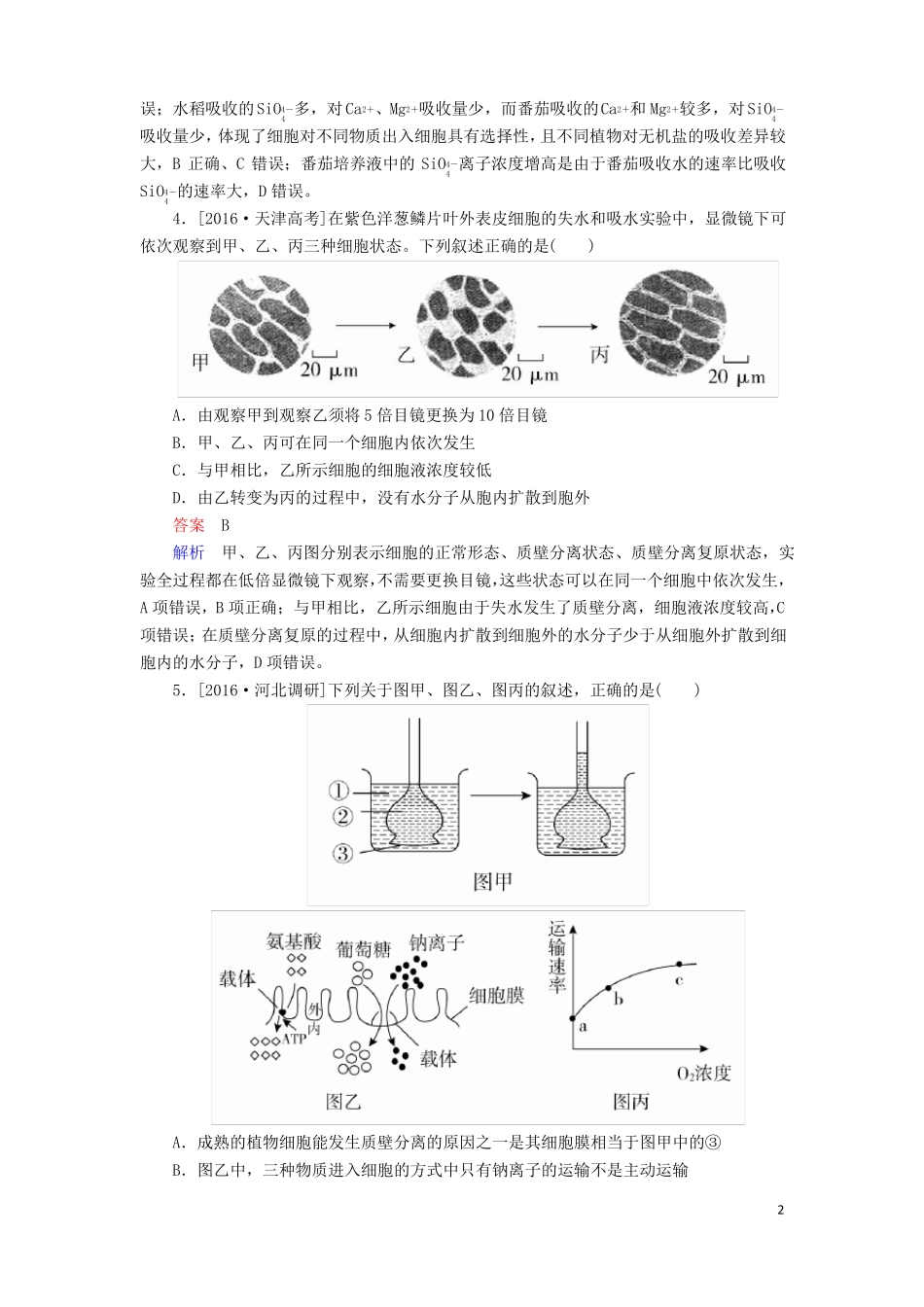 2018年高考生物2细胞的物质输入和输出!_第2页