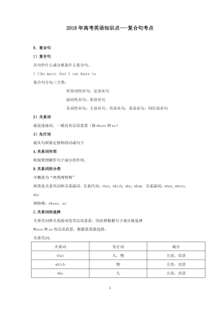 2018年高考英语知识点---复合句考点