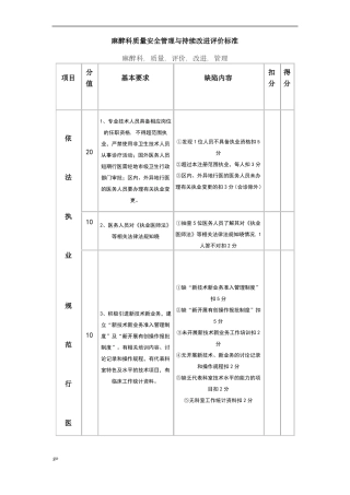 2018年麻醉科质量安全管理与持续改进评价标准