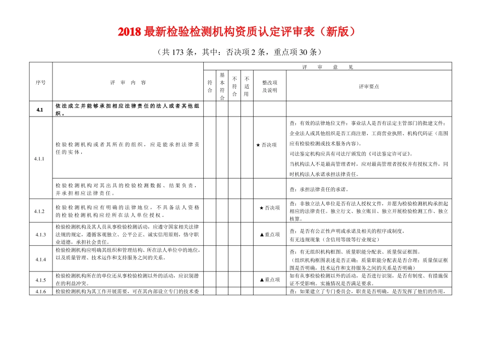 2018检验检测机构内审检查表CMA新版_第1页