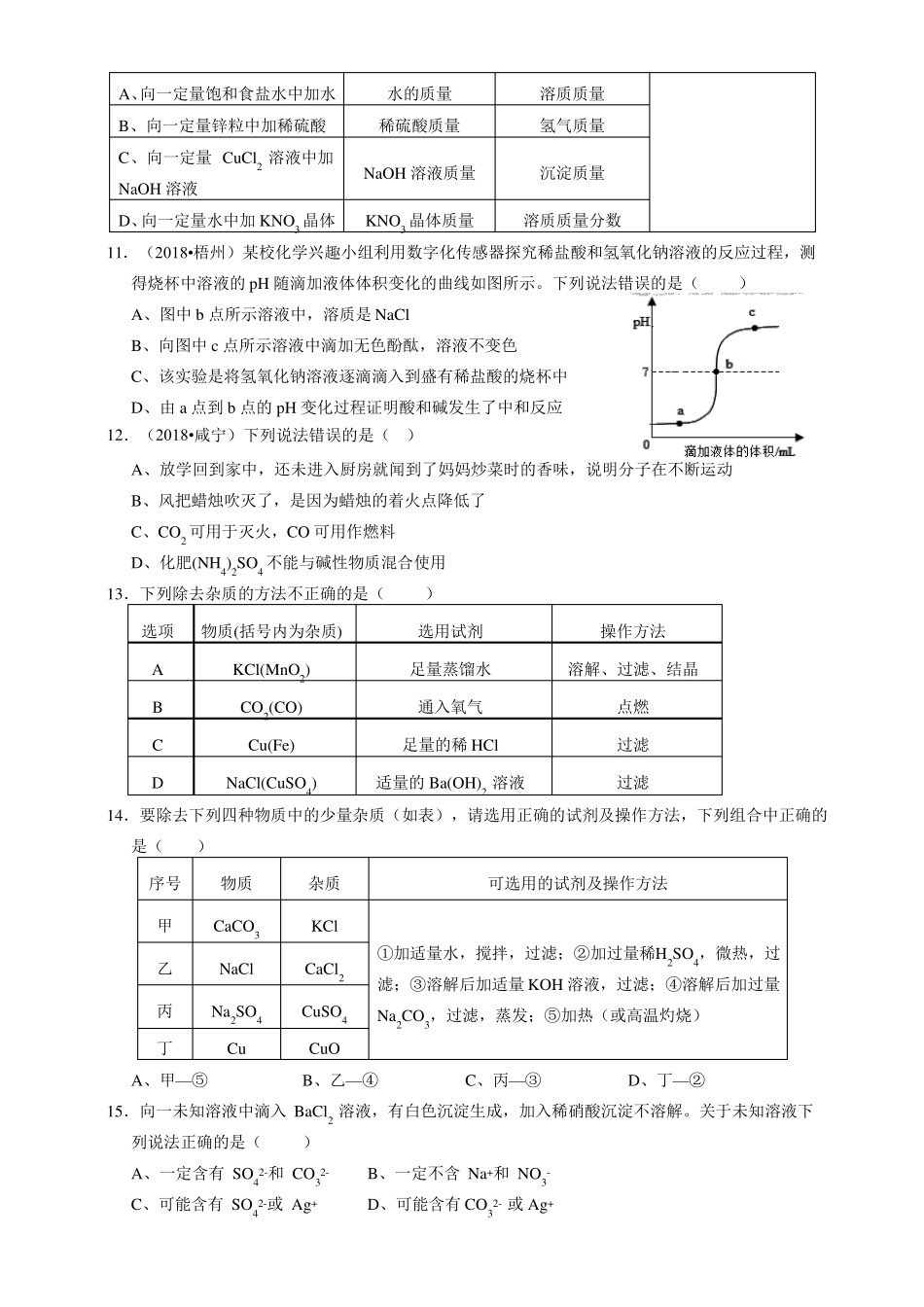 2018浙教版科学九上针对性习题精练-物质及其变化_第2页