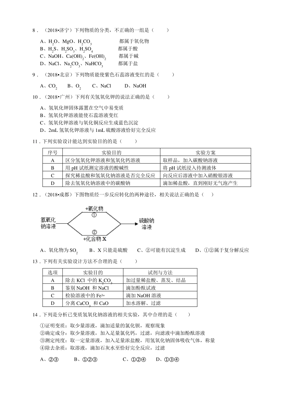 2018浙教版科学九上针对性习题精练-物质及其变化全章综合_第2页