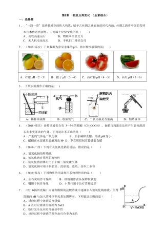 2018浙教版科学九上针对性习题精练-物质及其变化全章综合